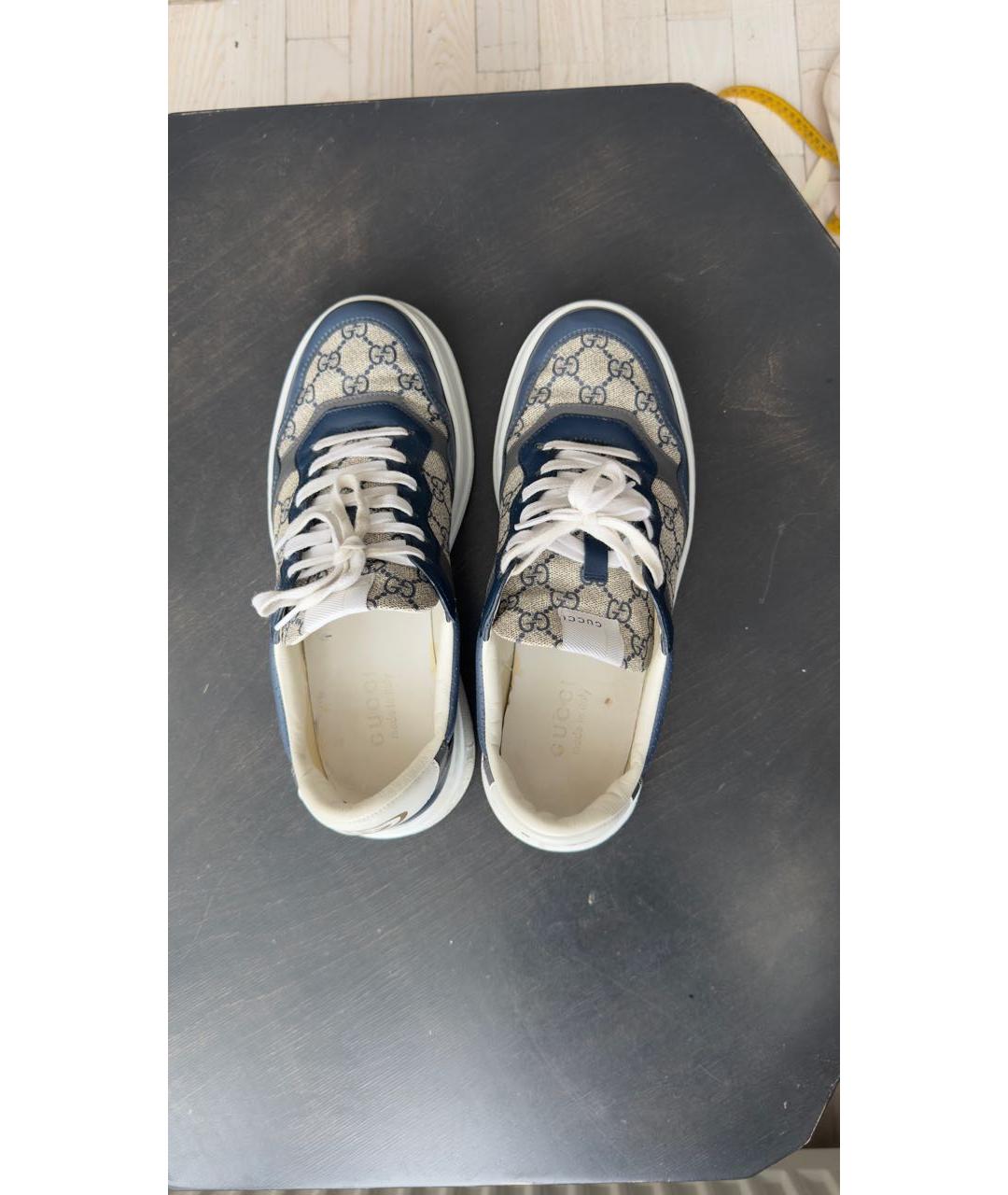 GUCCI Синие текстильные низкие кроссовки / кеды, фото 3