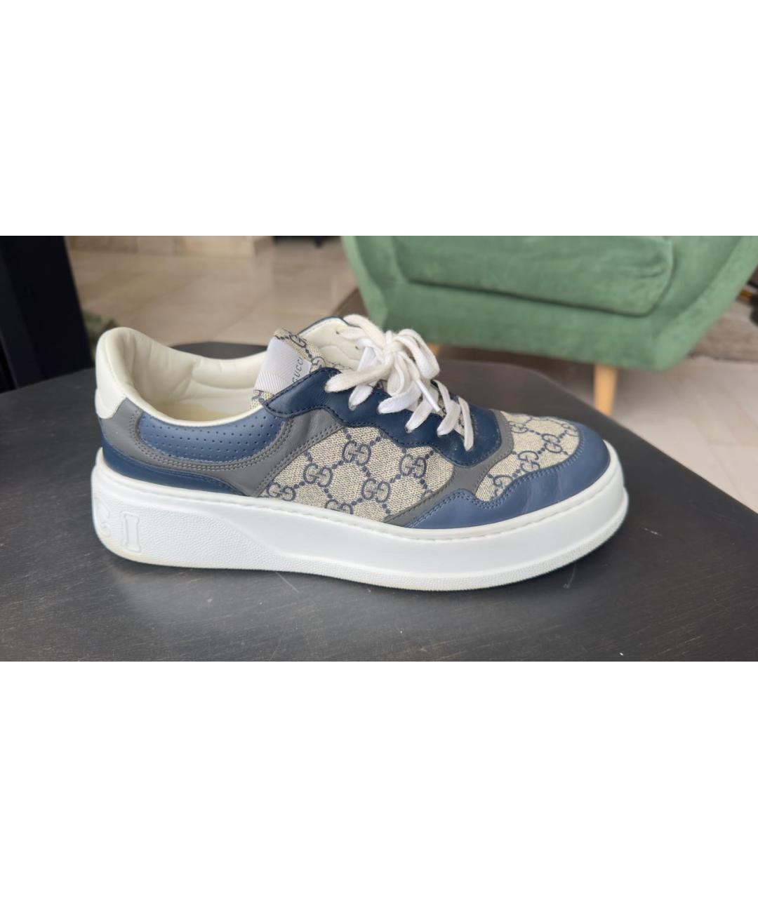 GUCCI Синие текстильные низкие кроссовки / кеды, фото 5
