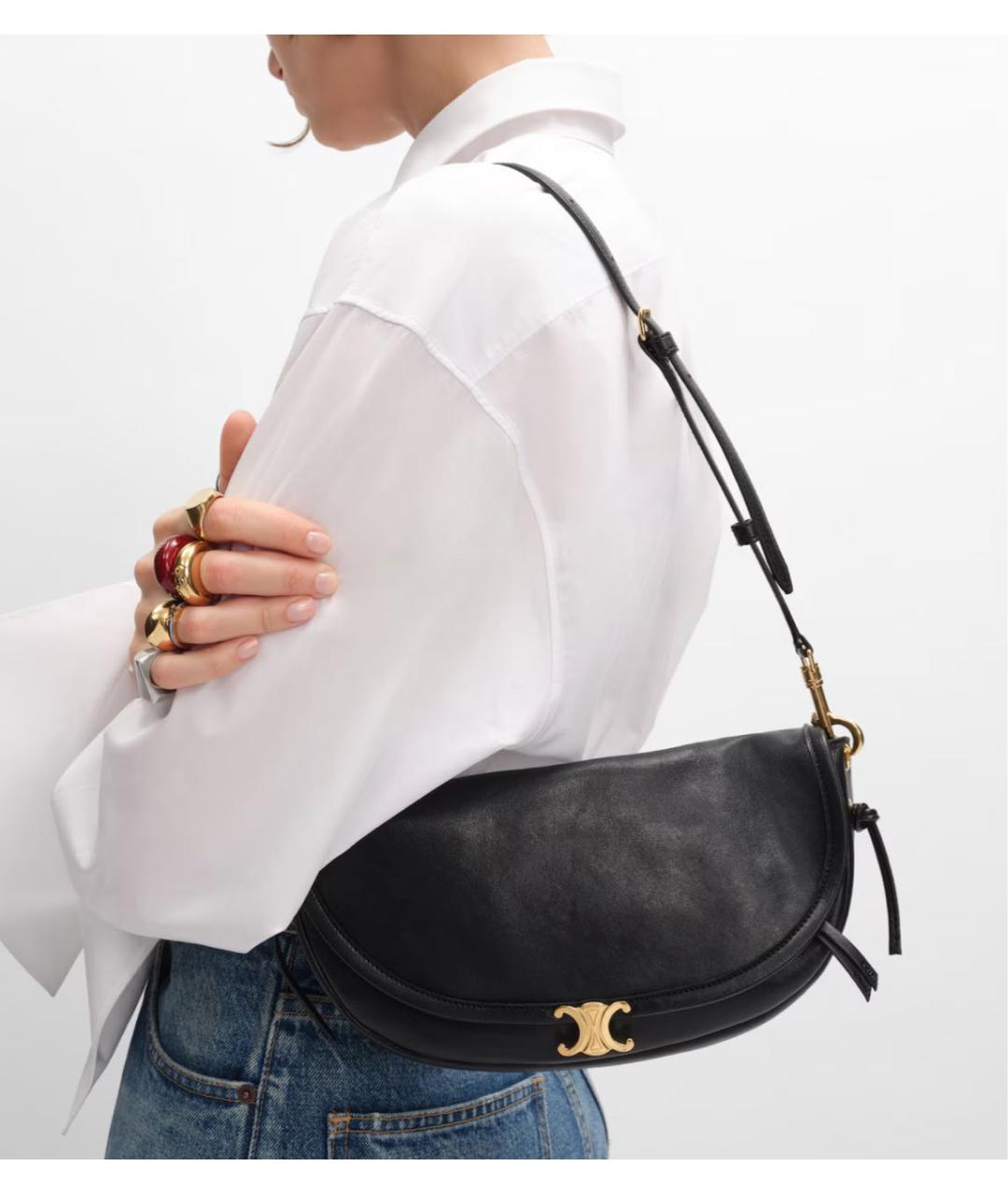 CELINE Черная кожаная сумка тоут, фото 3