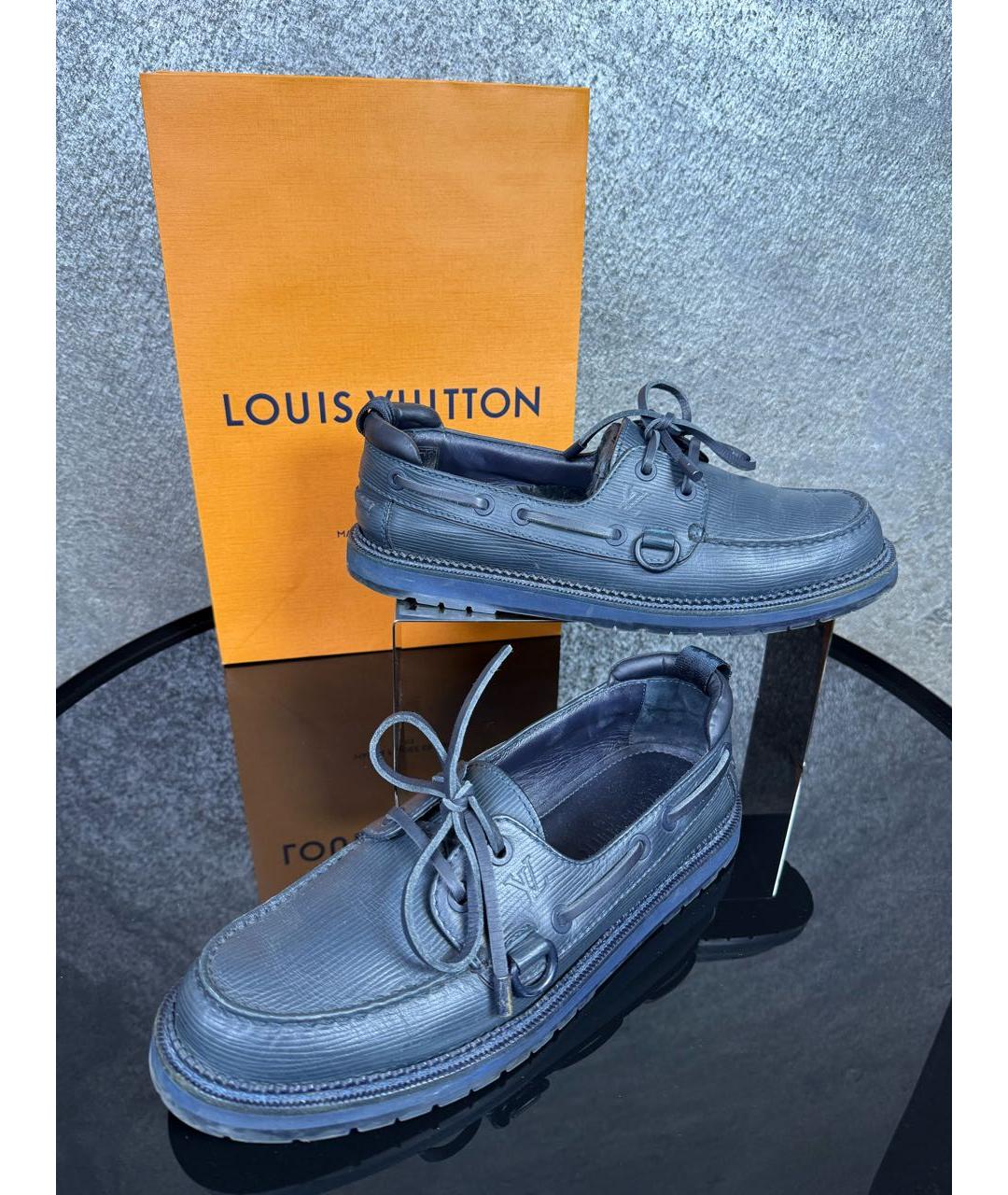 LOUIS VUITTON Темно-синие кожаные мокасины, фото 5