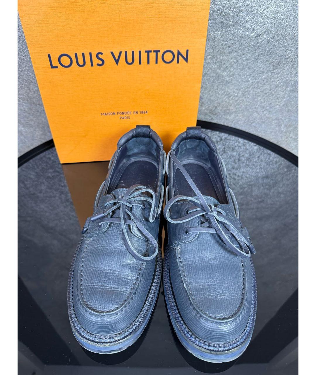 LOUIS VUITTON Темно-синие кожаные мокасины, фото 2