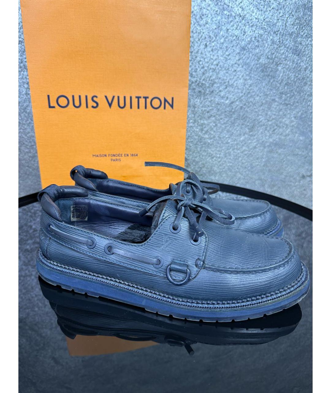 LOUIS VUITTON Темно-синие кожаные мокасины, фото 6