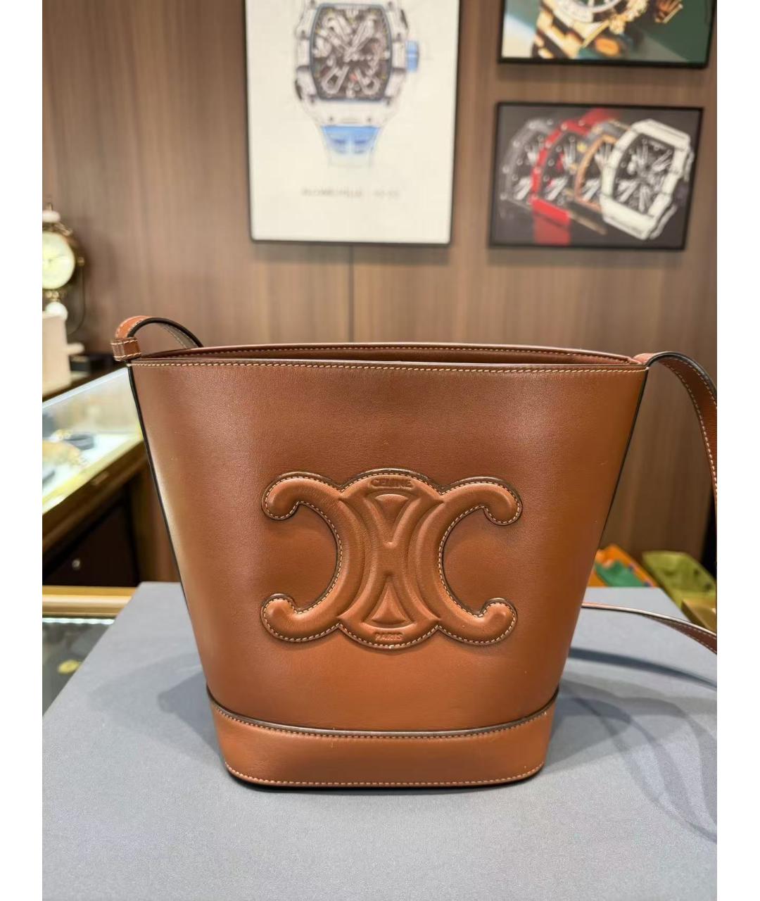 CELINE Коричневая кожаная сумка через плечо, фото 2