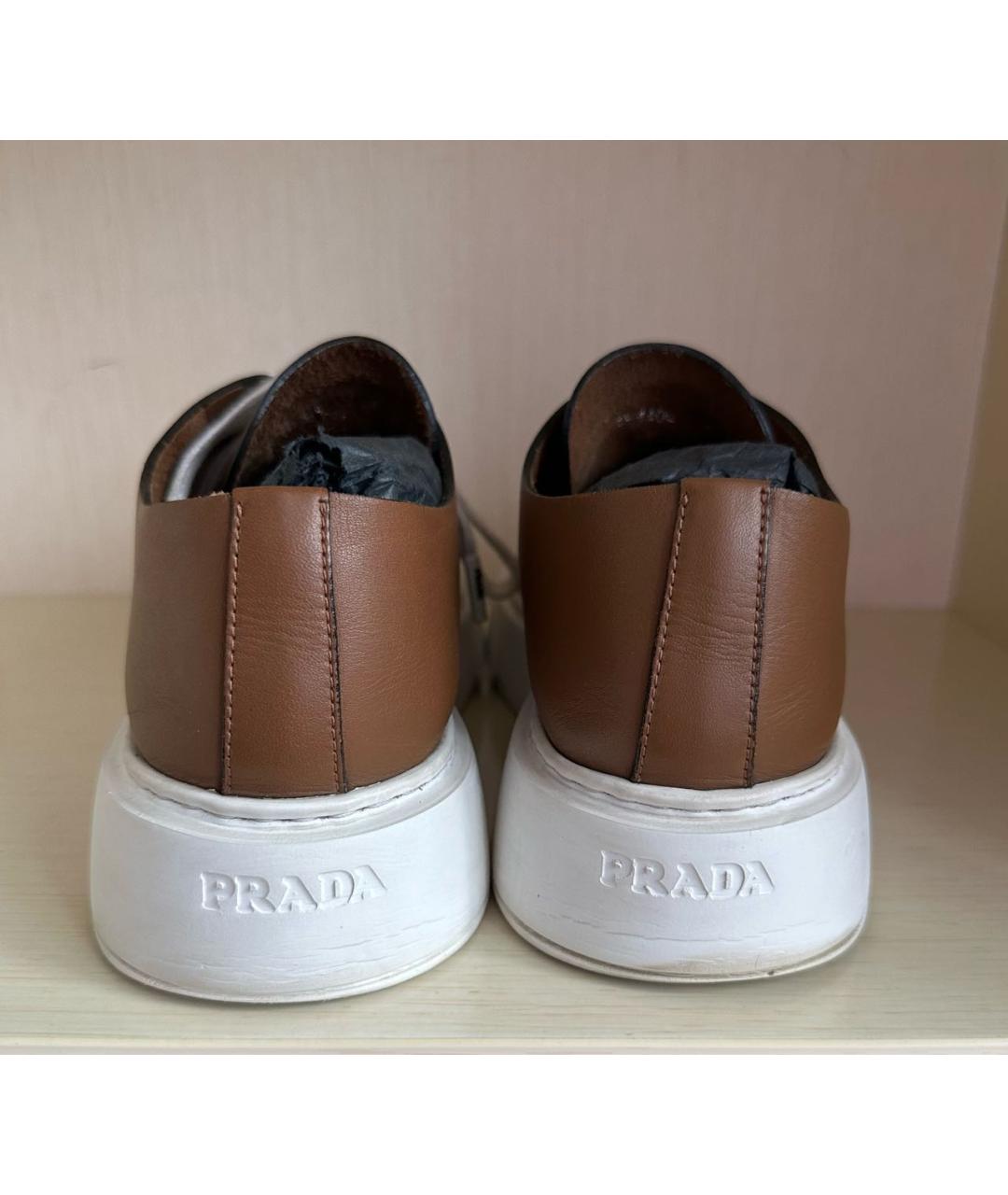 PRADA Коричневые кожаные кеды, фото 3