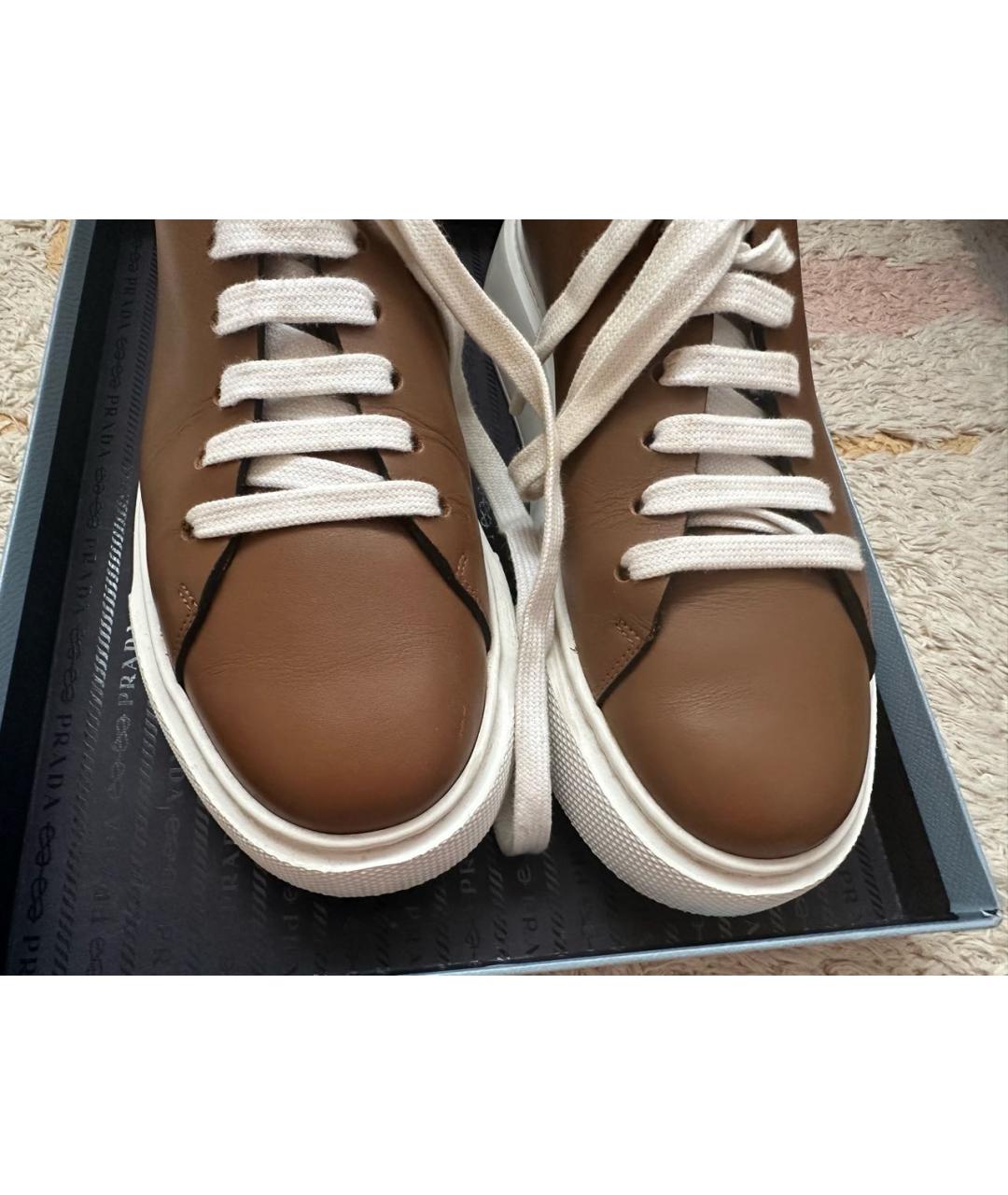 PRADA Коричневые кожаные кеды, фото 5