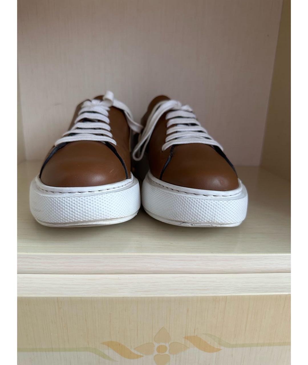 PRADA Коричневые кожаные кеды, фото 4