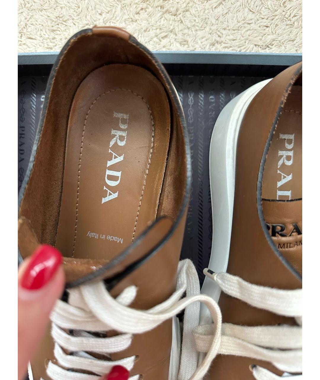 PRADA Коричневые кожаные кеды, фото 6