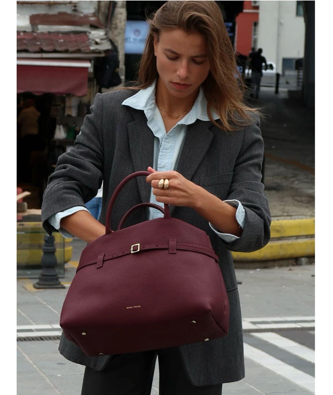 MANU ATELIER Бордовая кожаная сумка тоут, фото 4