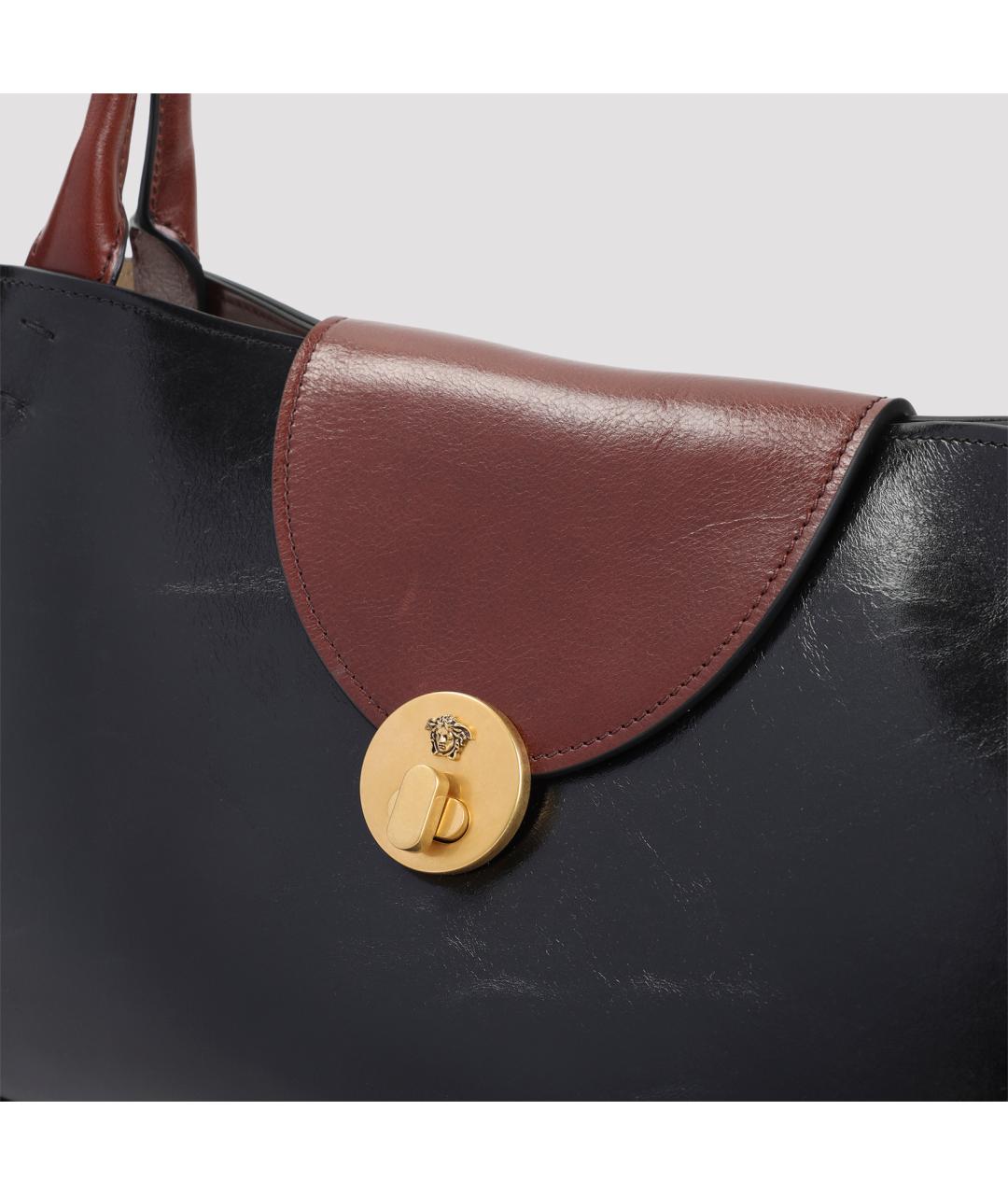VERSACE Черная кожаная сумка с короткими ручками, фото 4