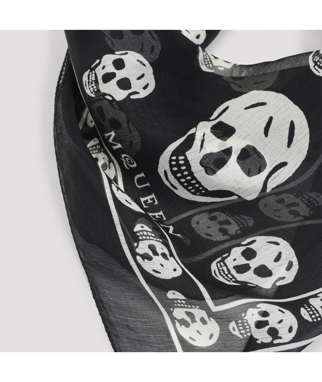 ALEXANDER MCQUEEN Черный шелковый шарф, фото 3