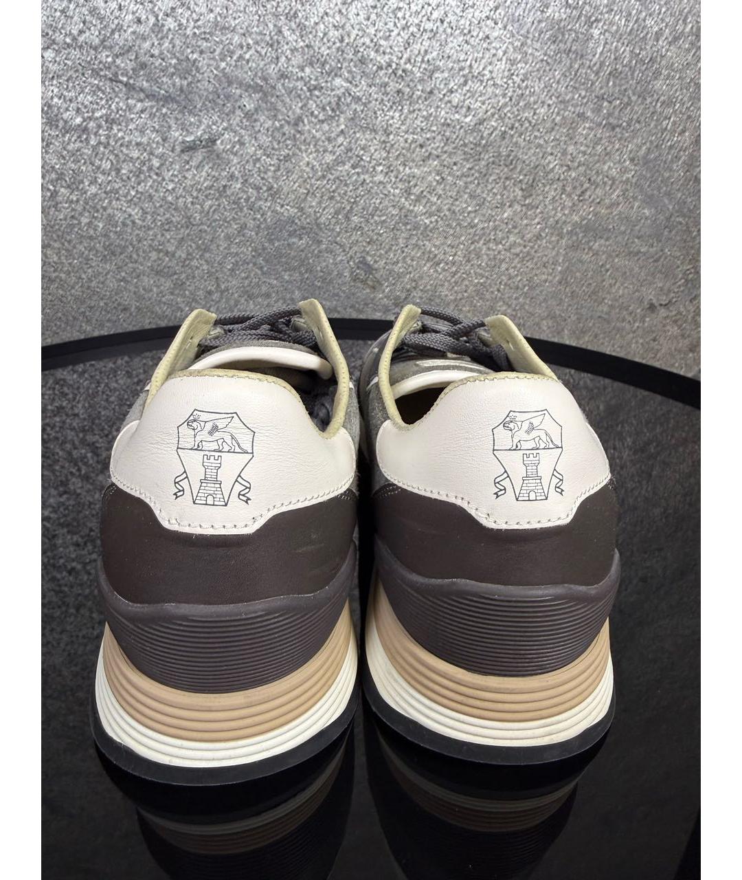 BRUNELLO CUCINELLI Антрацитовые кожаные низкие кроссовки / кеды, фото 4