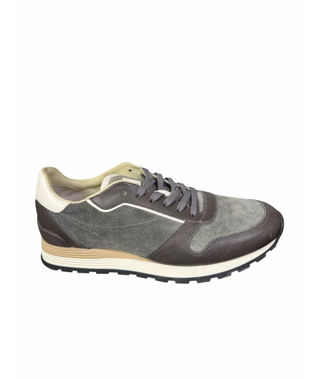 BRUNELLO CUCINELLI Антрацитовые кожаные низкие кроссовки / кеды, фото 1