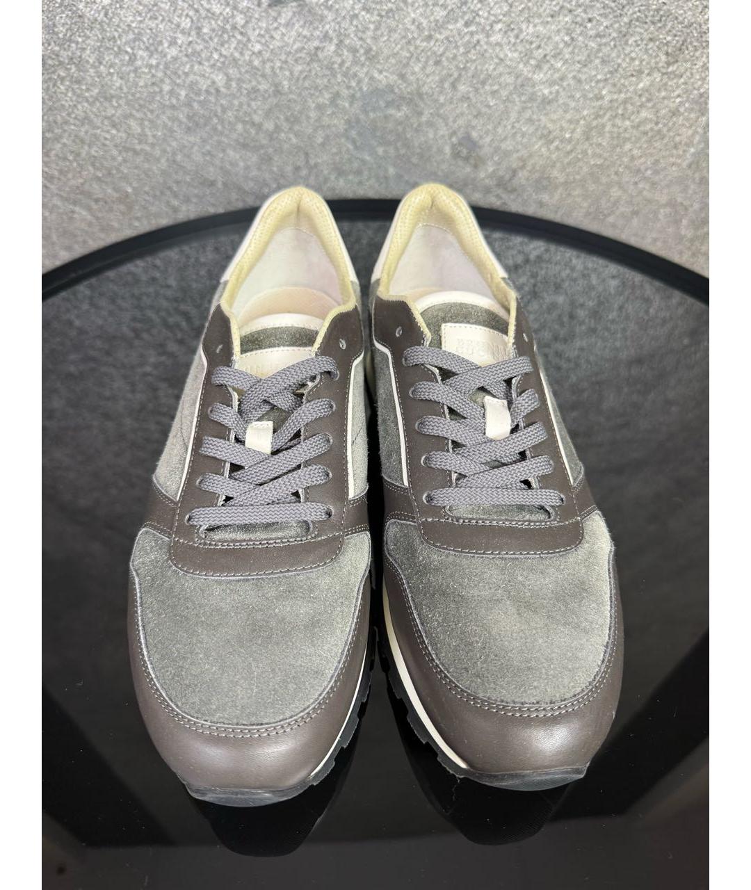 BRUNELLO CUCINELLI Антрацитовые кожаные низкие кроссовки / кеды, фото 2