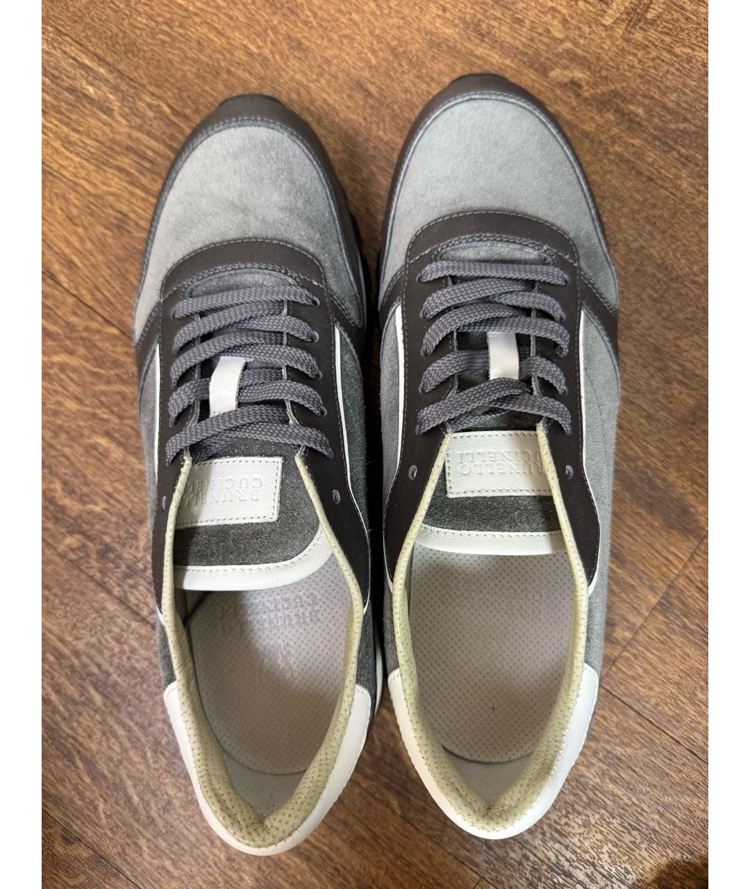 BRUNELLO CUCINELLI Антрацитовые кожаные низкие кроссовки / кеды, фото 3