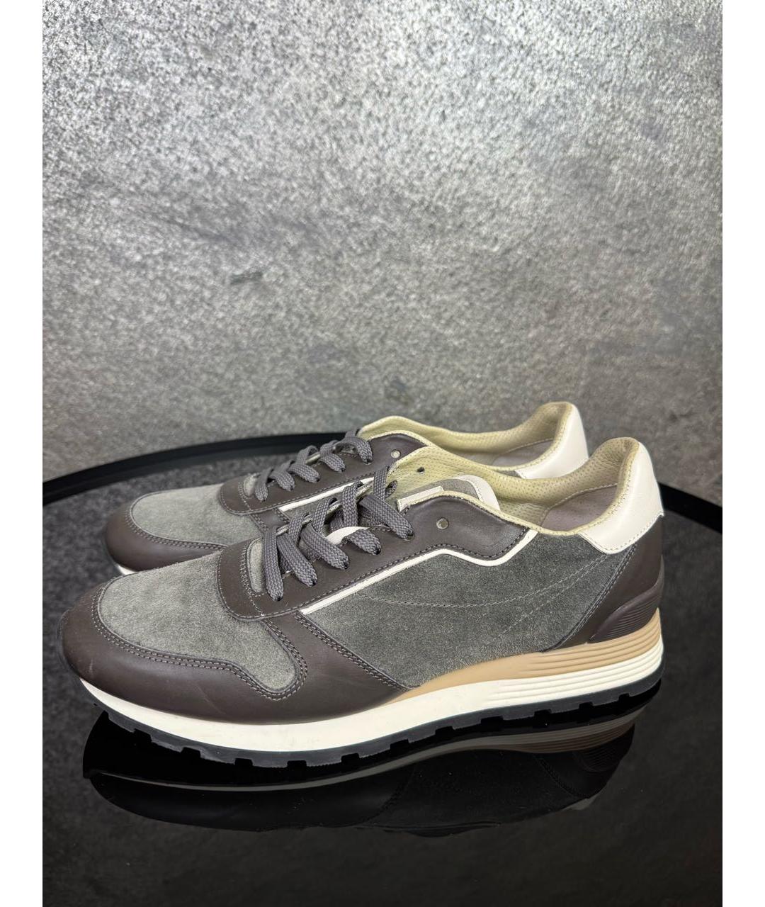 BRUNELLO CUCINELLI Антрацитовые кожаные низкие кроссовки / кеды, фото 5