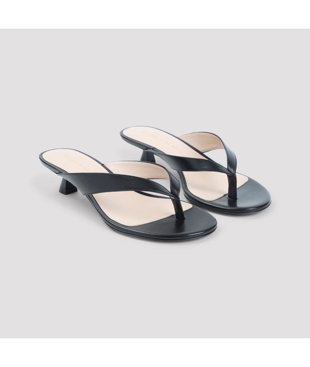 STUART WEITZMAN Черные кожаные шлепанцы, фото 4