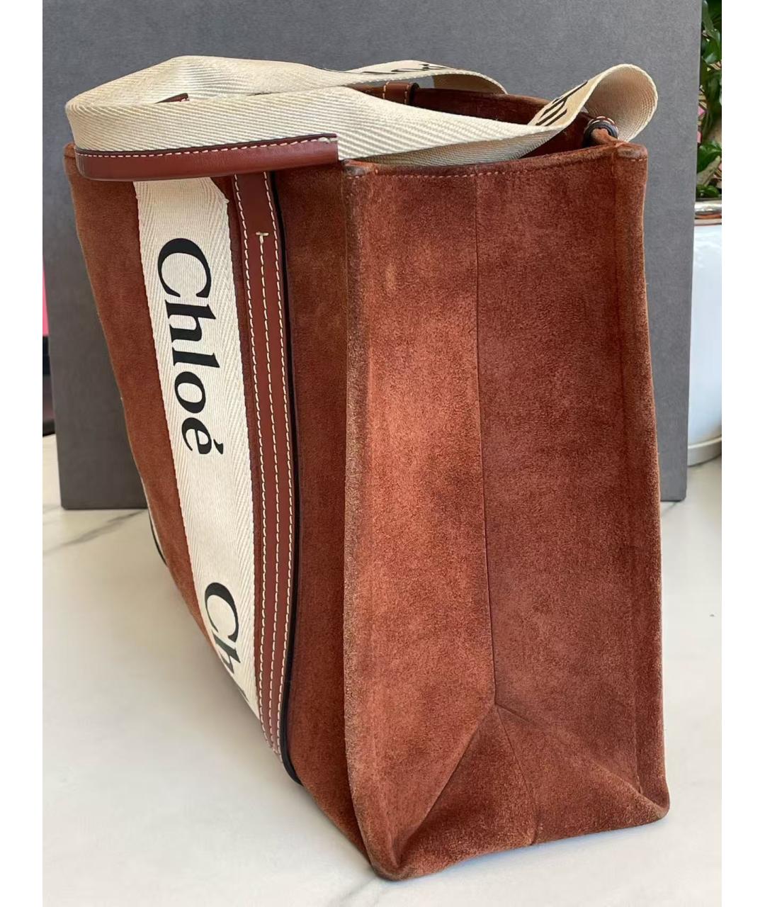CHLOE Коричневая замшевая сумка тоут, фото 3