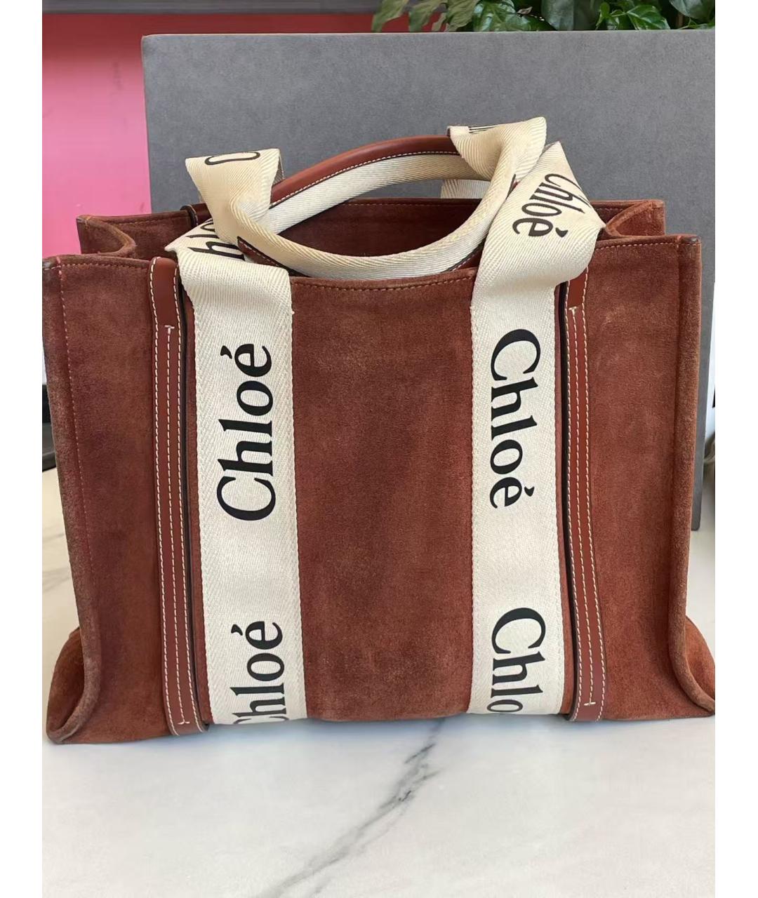 CHLOE Коричневая замшевая сумка тоут, фото 2