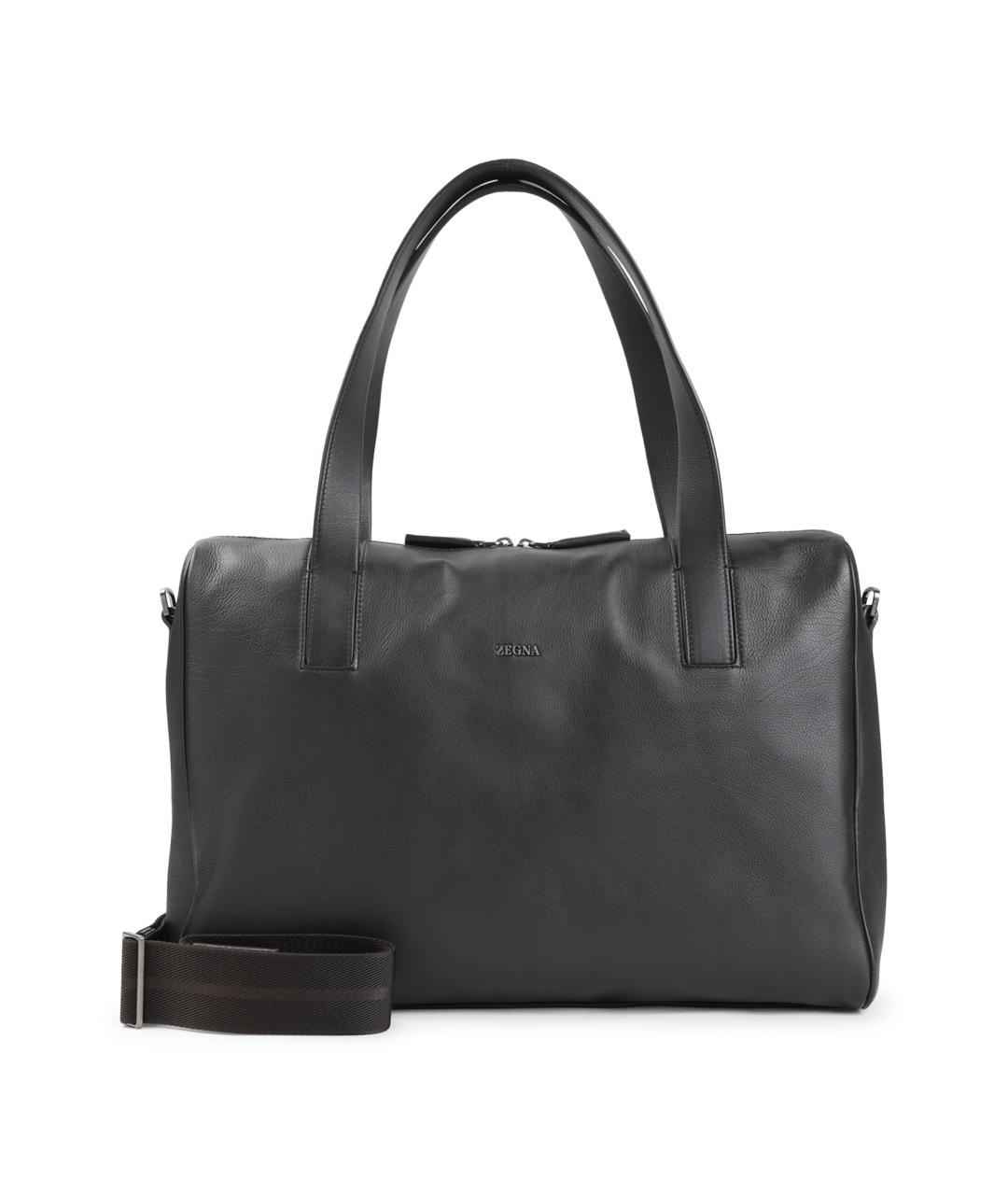 ZEGNA Черная кожаная сумка тоут, фото 1