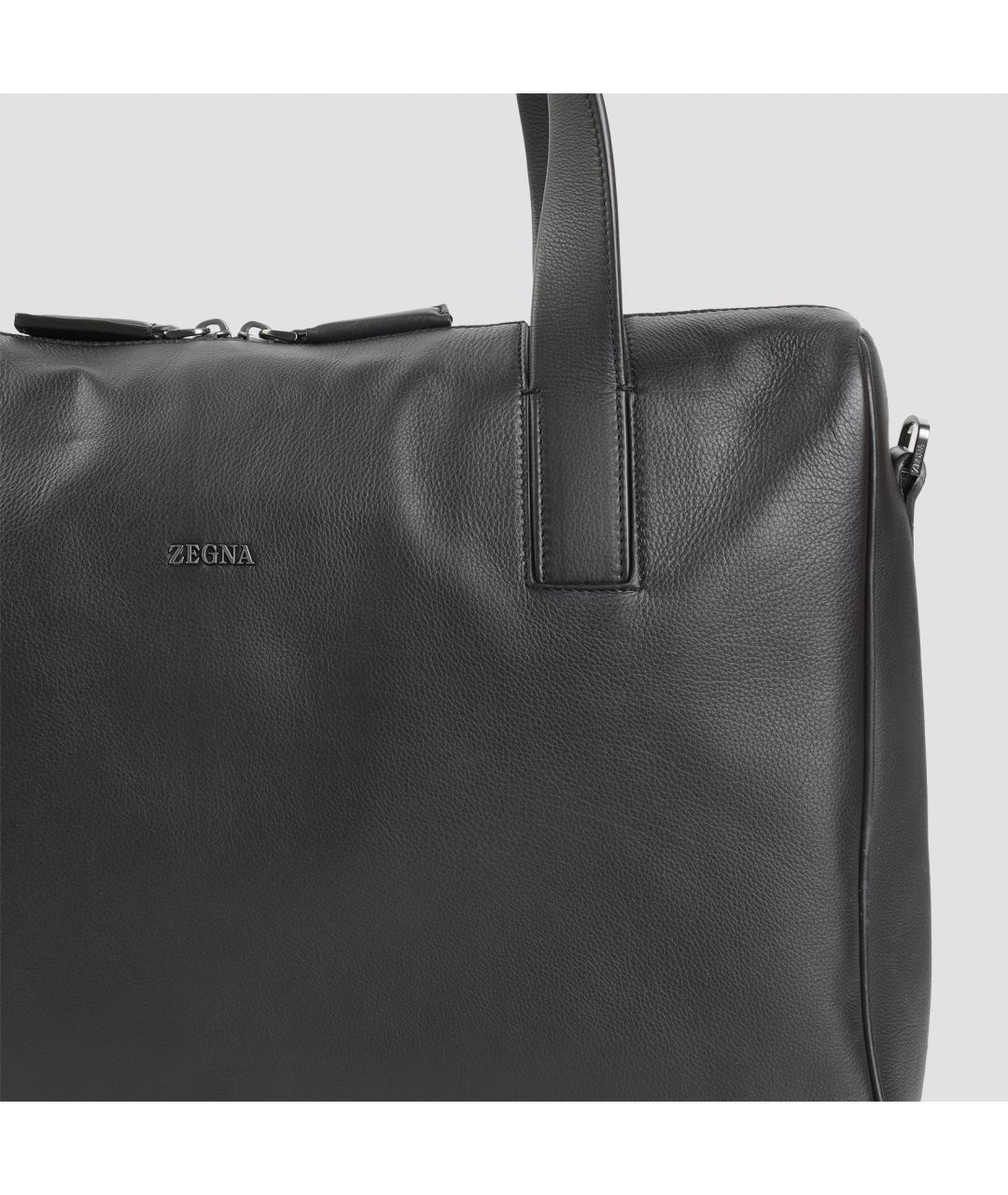 ZEGNA Черная кожаная сумка тоут, фото 4