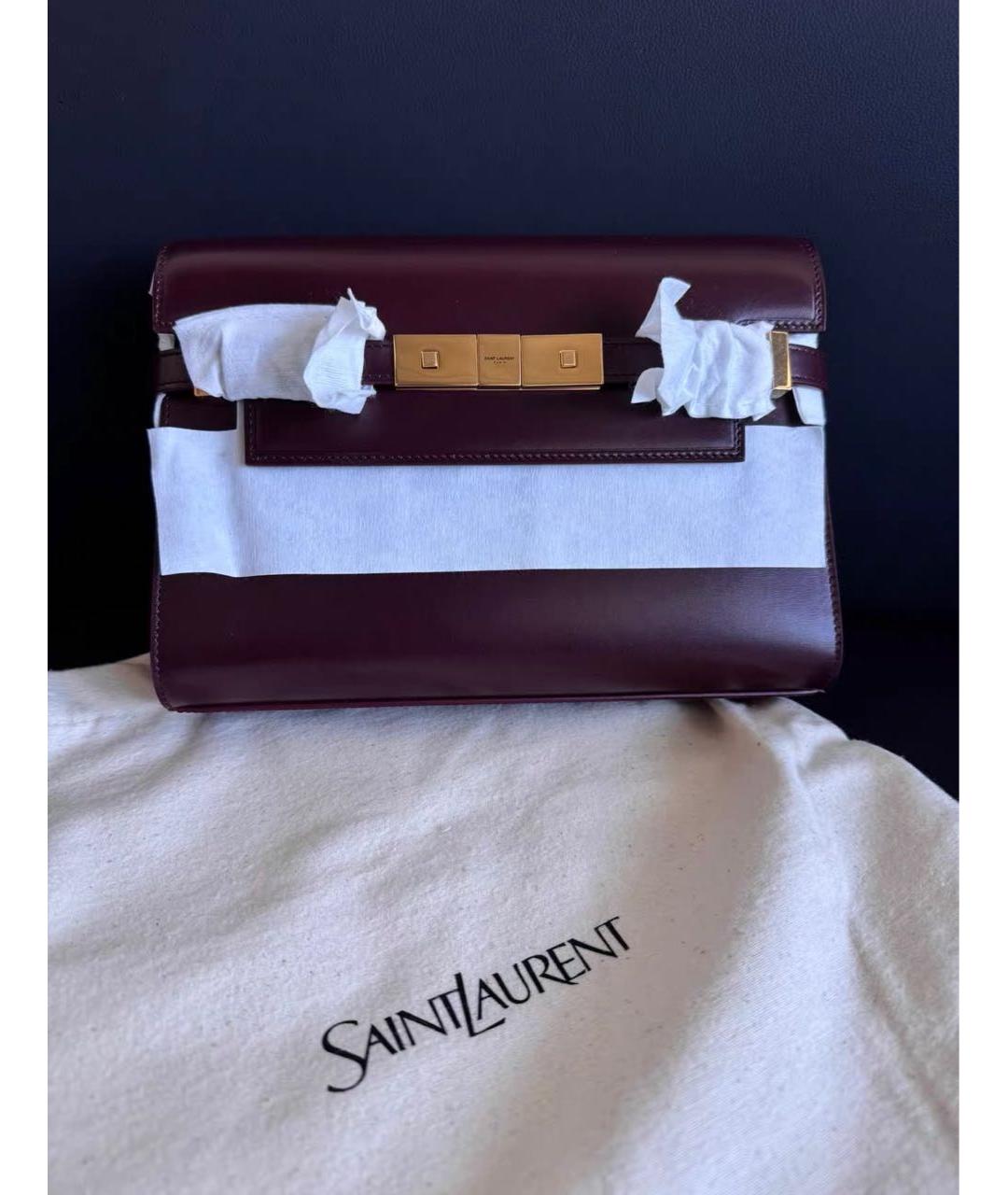 SAINT LAURENT Бордовая кожаная сумка через плечо, фото 2
