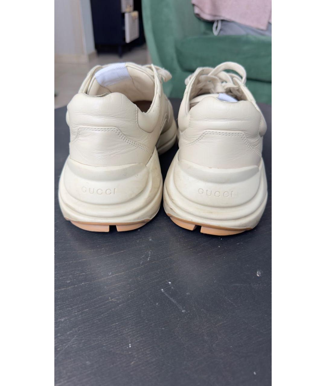 GUCCI Бежевые кожаные низкие кроссовки / кеды, фото 4