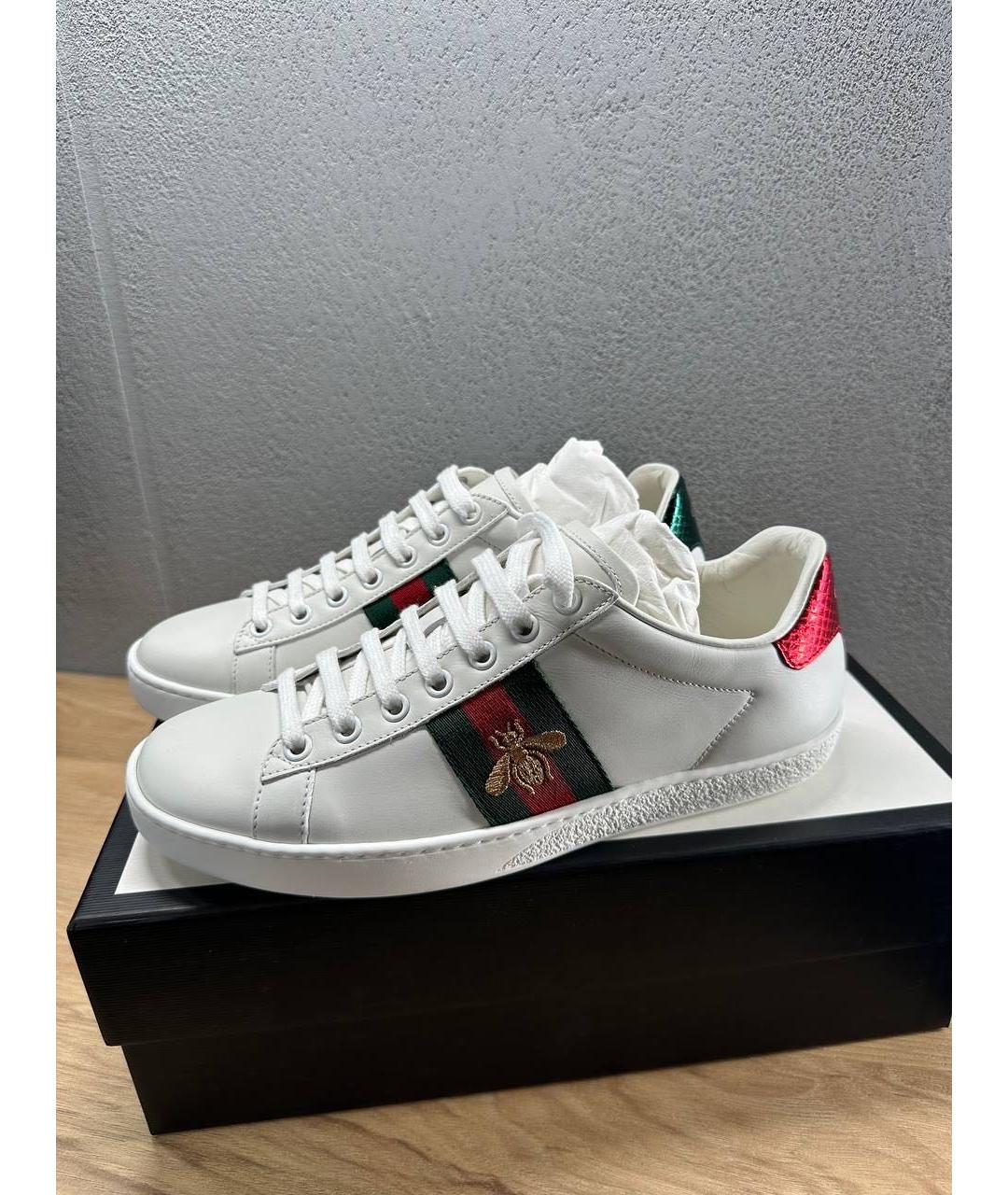 GUCCI Белые кожаные кеды, фото 4