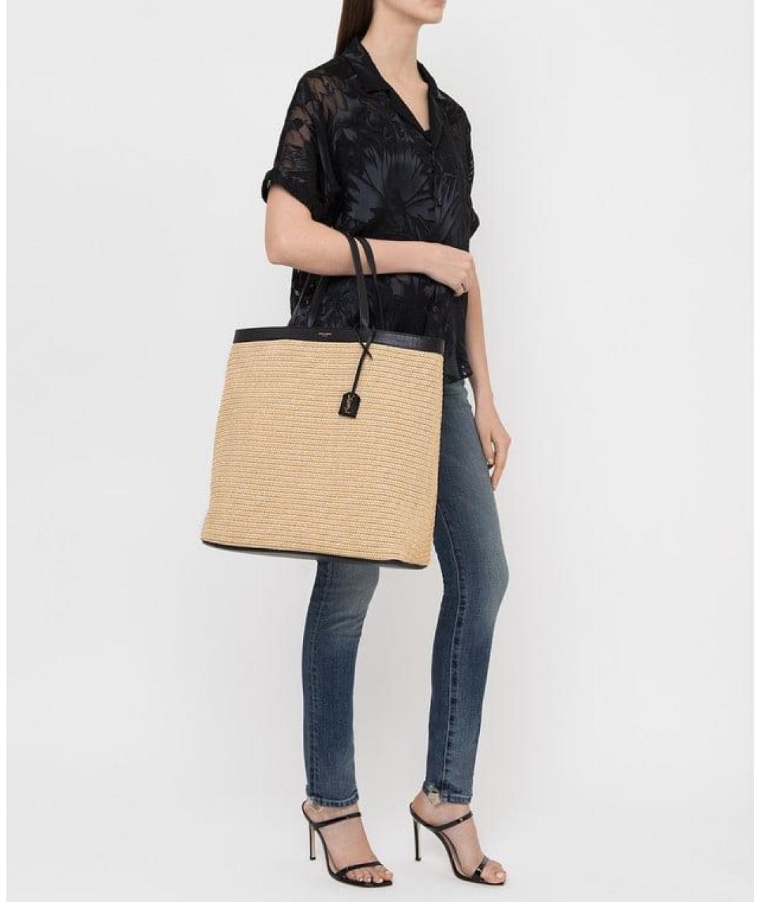 SAINT LAURENT Бежевая пелетеная сумка с короткими ручками, фото 5