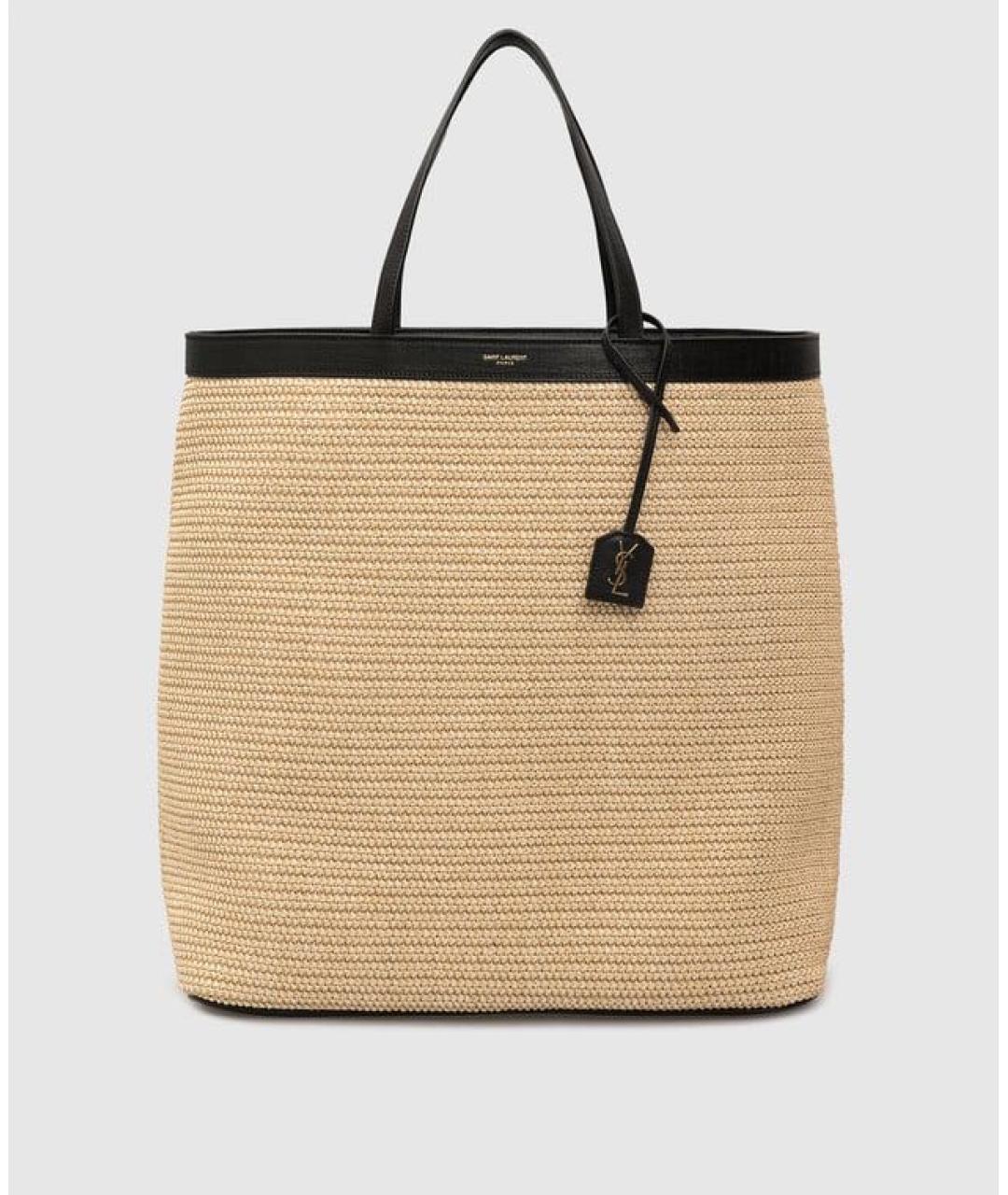 SAINT LAURENT Бежевая пелетеная сумка с короткими ручками, фото 6