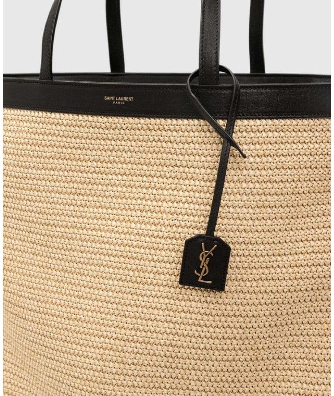 SAINT LAURENT Бежевая пелетеная сумка с короткими ручками, фото 3