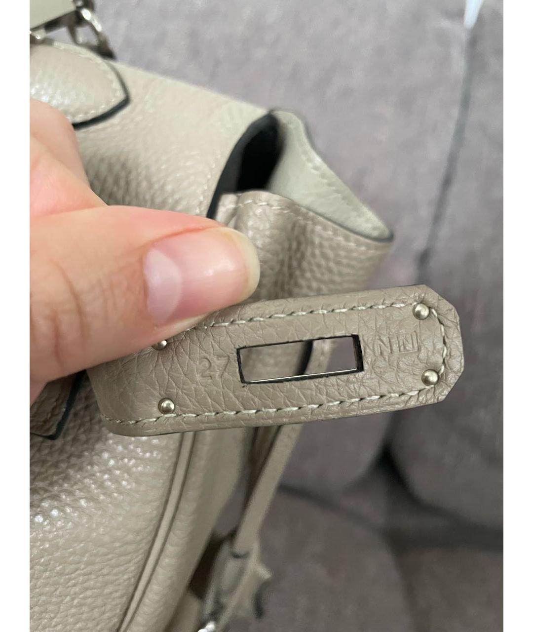 HERMES Серая кожаная сумка с короткими ручками, фото 7