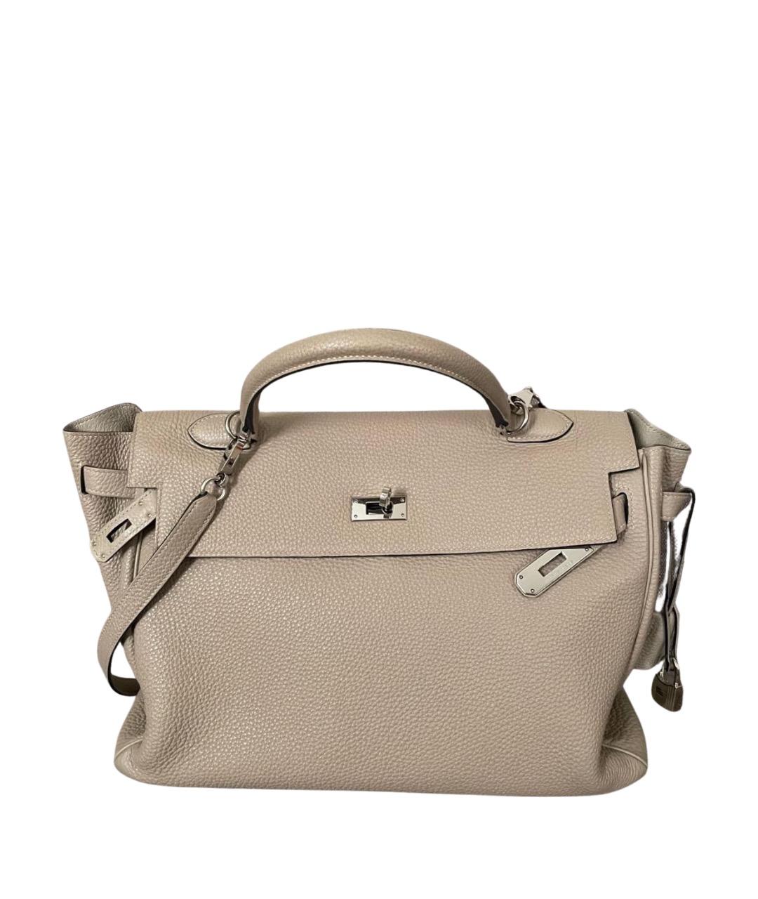 HERMES Серая кожаная сумка с короткими ручками, фото 1