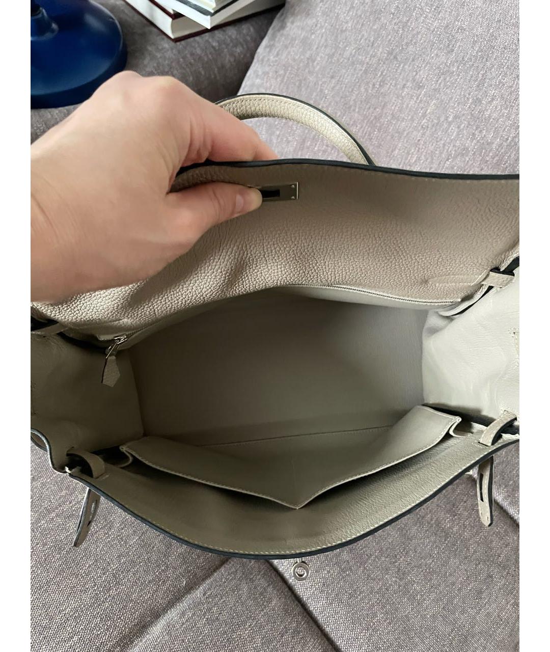 HERMES Серая кожаная сумка с короткими ручками, фото 4