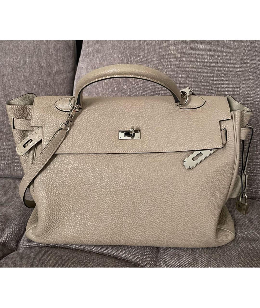 HERMES Серая кожаная сумка с короткими ручками, фото 9