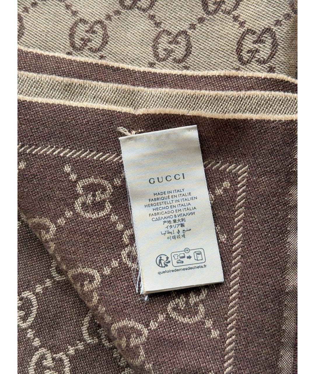 GUCCI Коричневый шерстяной шарф, фото 6
