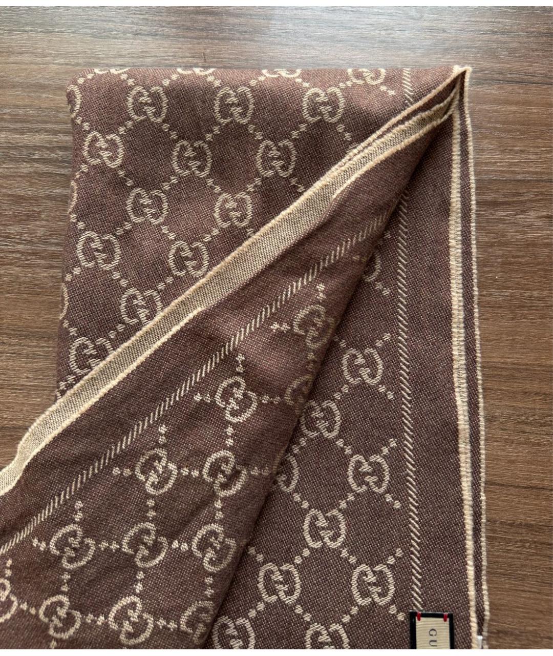 GUCCI Коричневый шерстяной шарф, фото 2