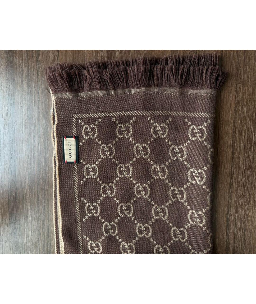GUCCI Коричневый шерстяной шарф, фото 4