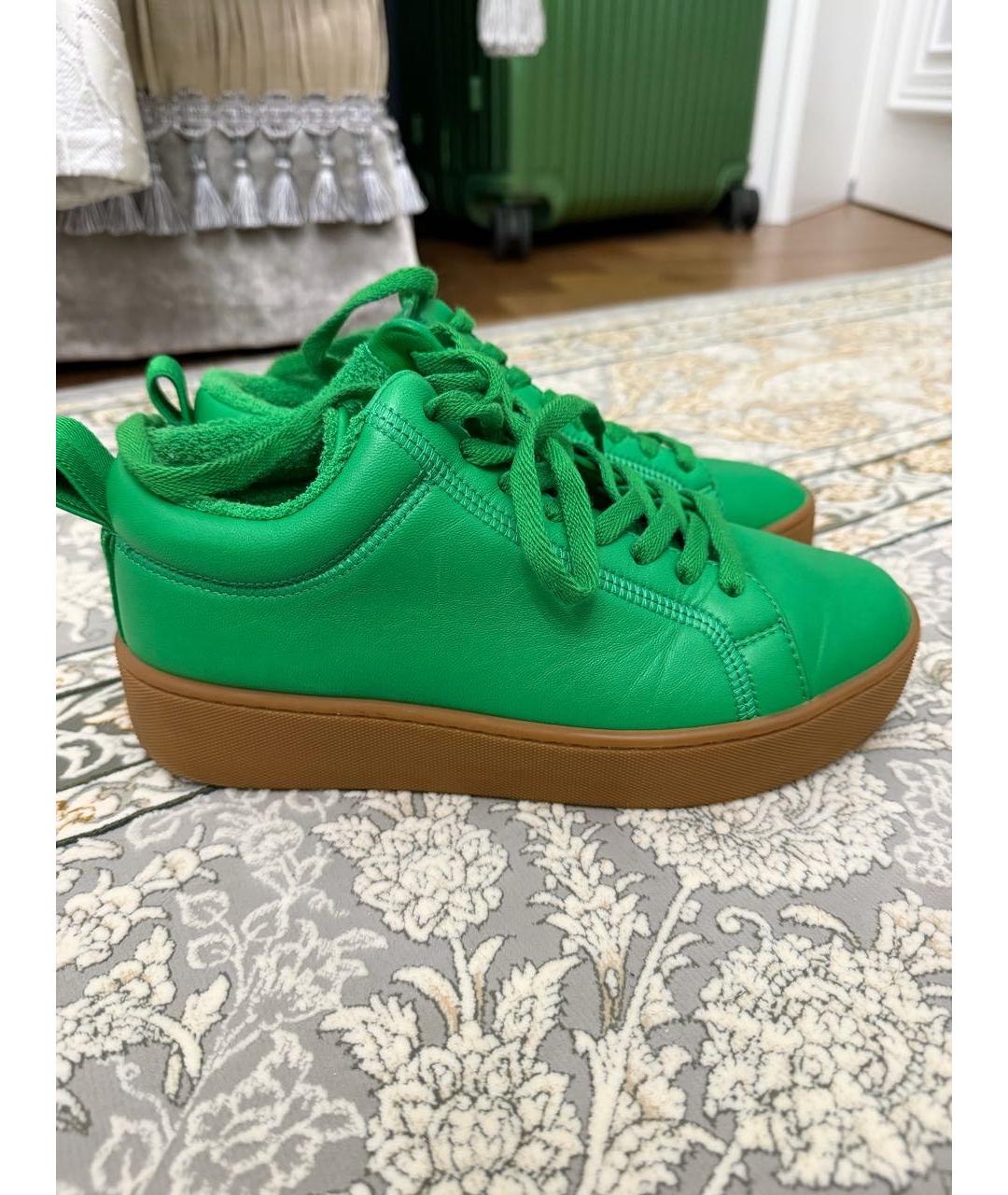 BOTTEGA VENETA Зеленые кожаные кеды, фото 4