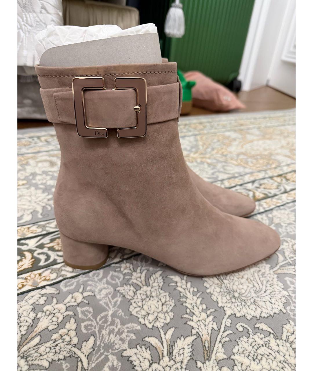 CHRISTIAN DIOR Бежевые замшевые полусапоги, фото 5