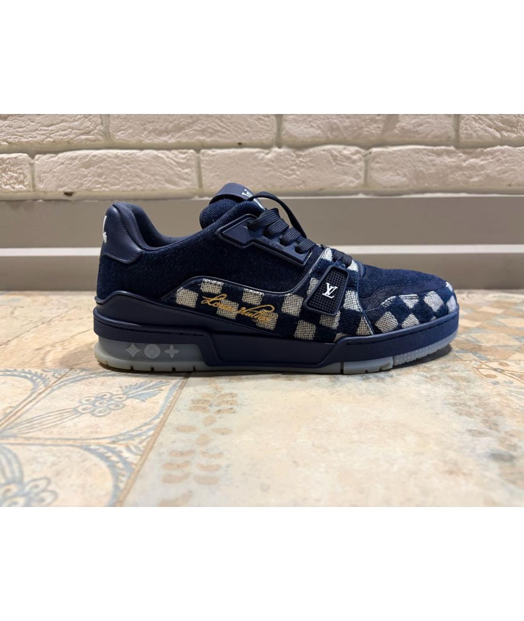 LOUIS VUITTON Синие текстильные низкие кроссовки / кеды, фото 7