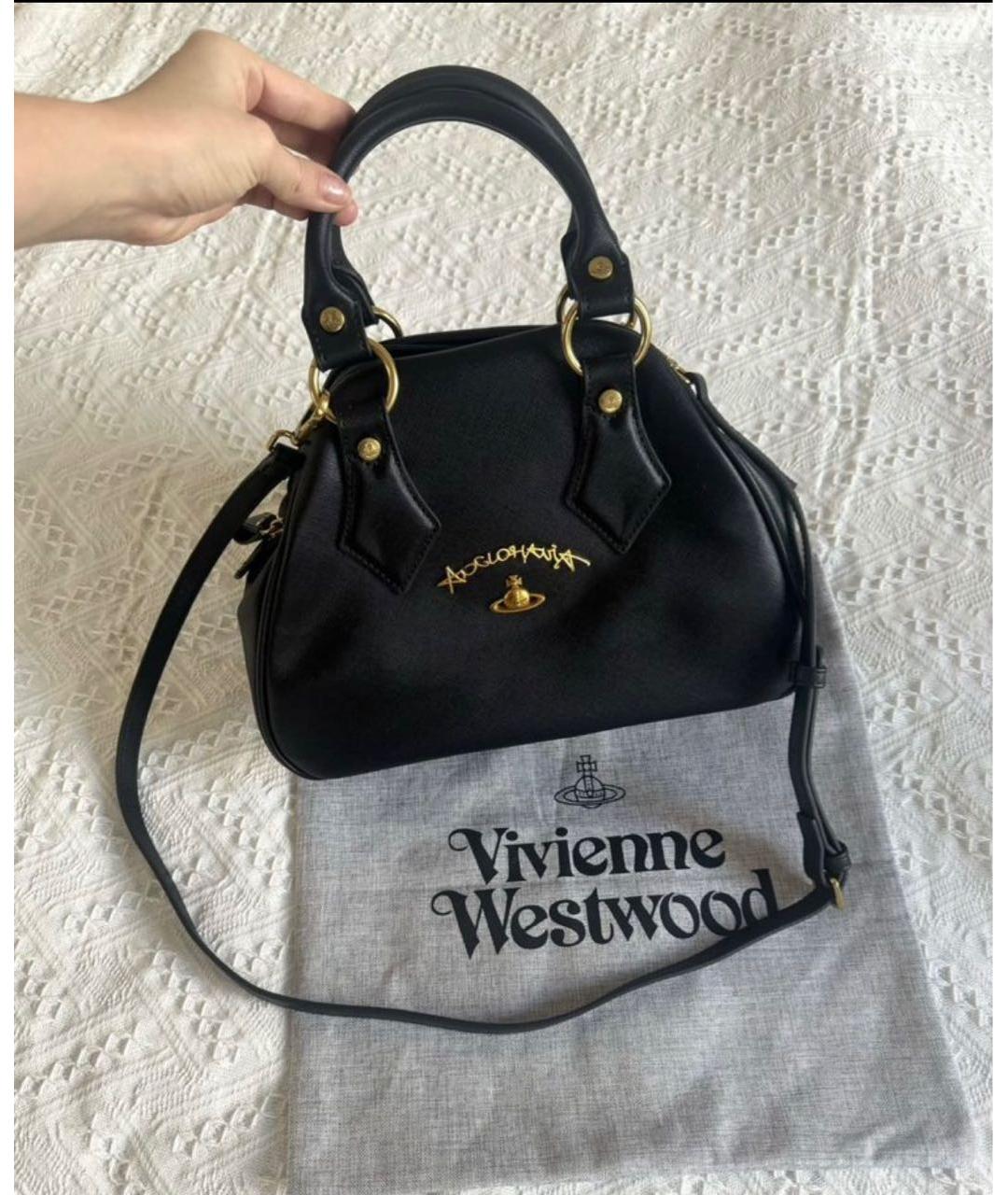 VIVIENNE WESTWOOD Черная сумка с короткими ручками из искусственной кожи, фото 3