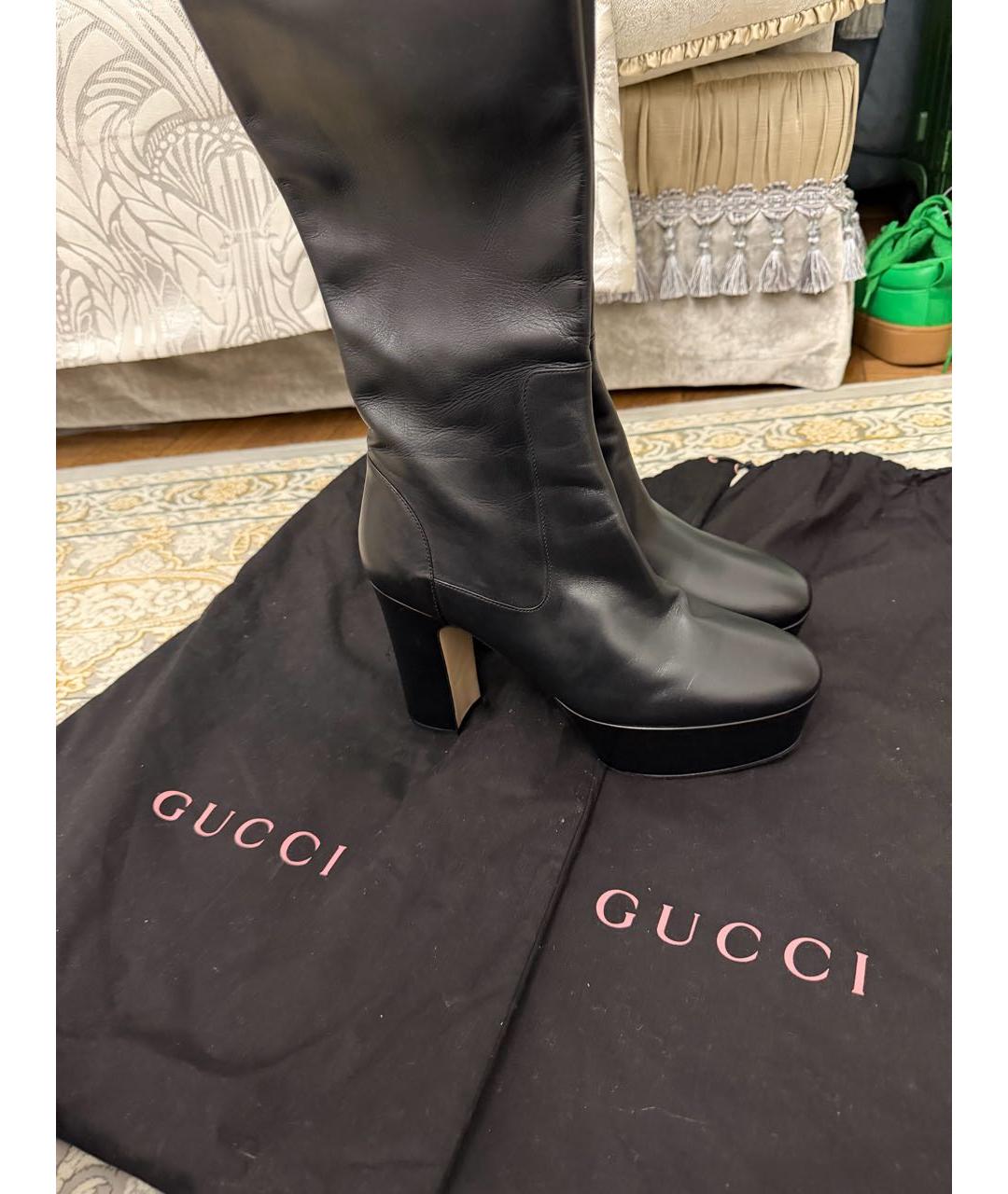 GUCCI Черные кожаные сапоги, фото 5