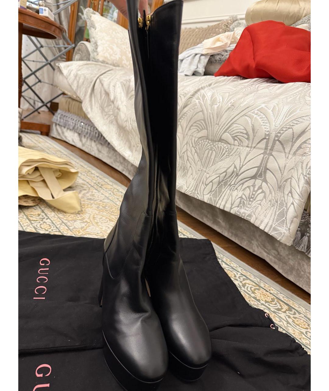 GUCCI Черные кожаные сапоги, фото 2