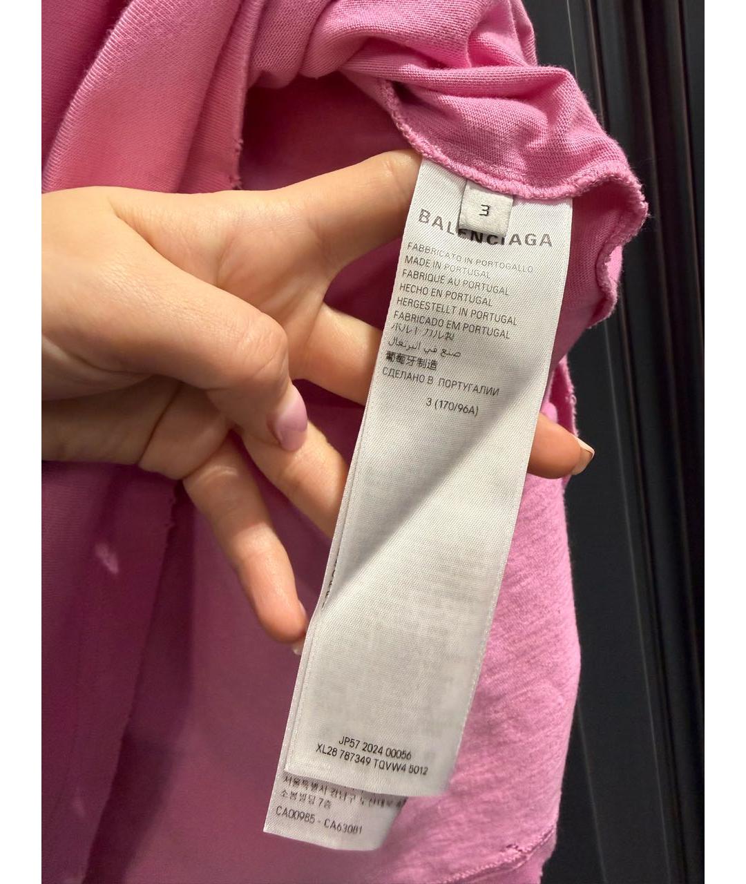 BALENCIAGA Розовая хлопковая футболка, фото 4