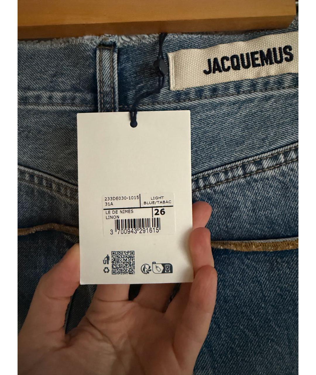 JACQUEMUS Голубые хлопковые прямые джинсы, фото 5