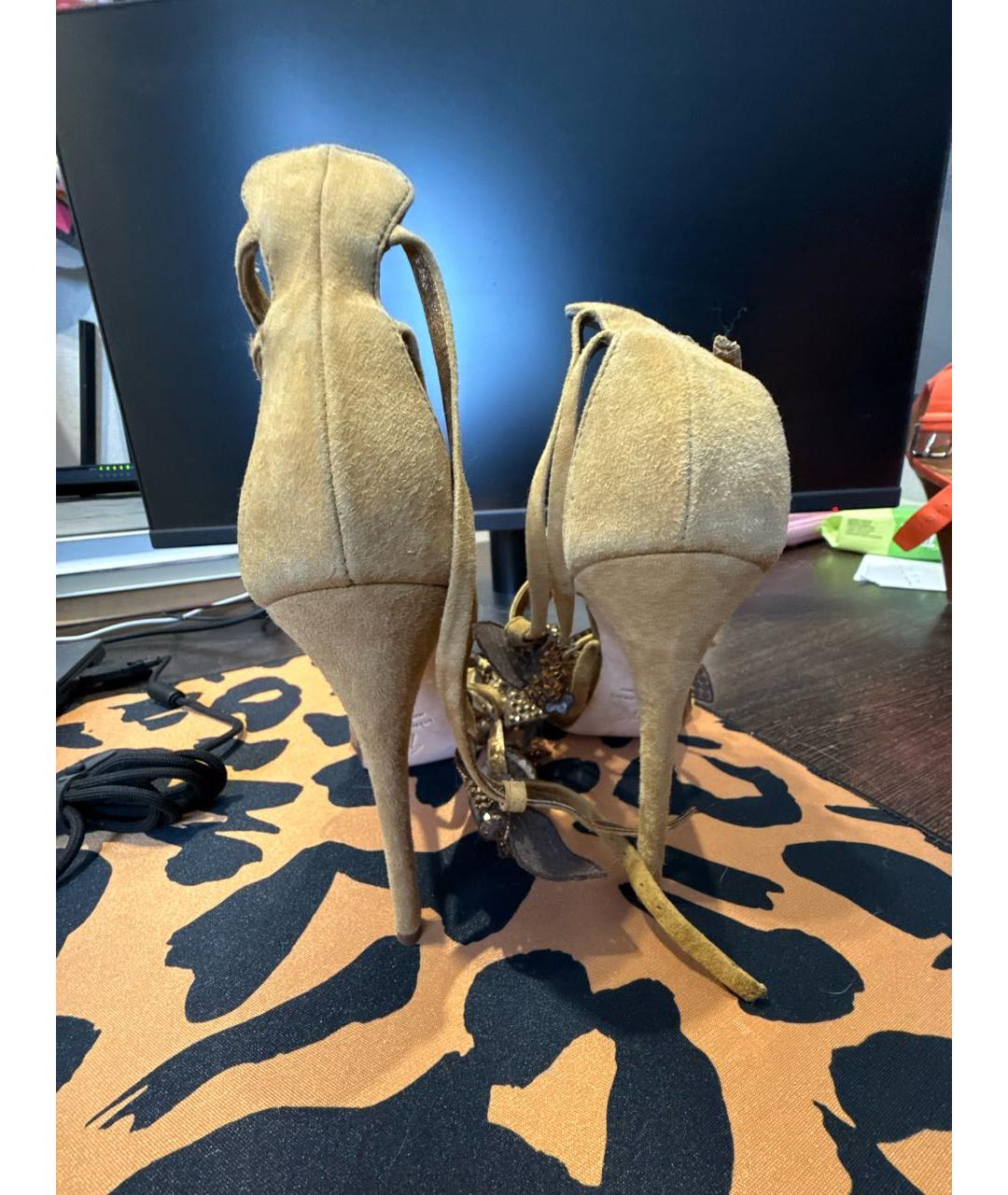 GIUSEPPE ZANOTTI DESIGN Золотые бархатные туфли, фото 4