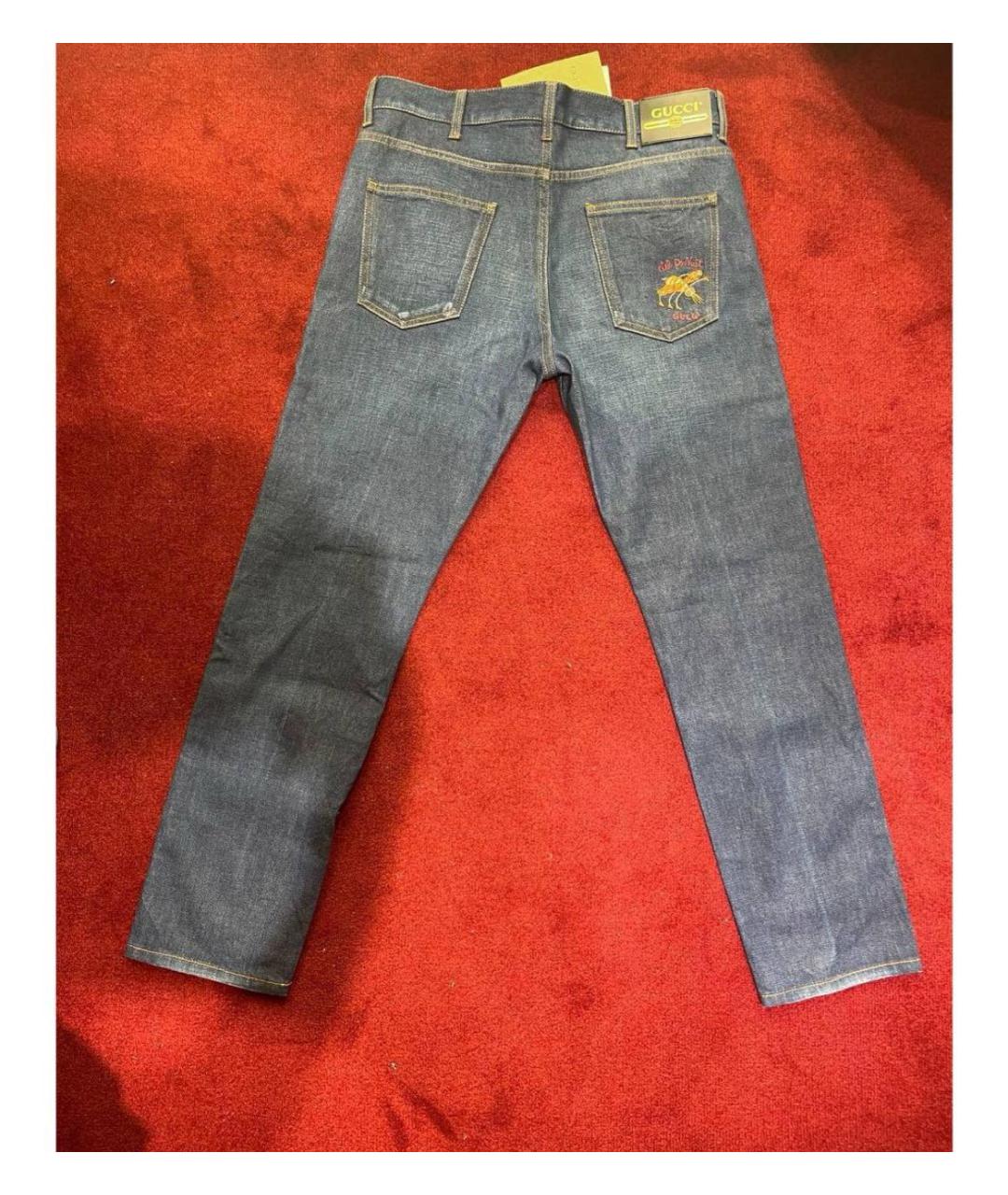 GUCCI Синие хлопковые прямые джинсы, фото 3