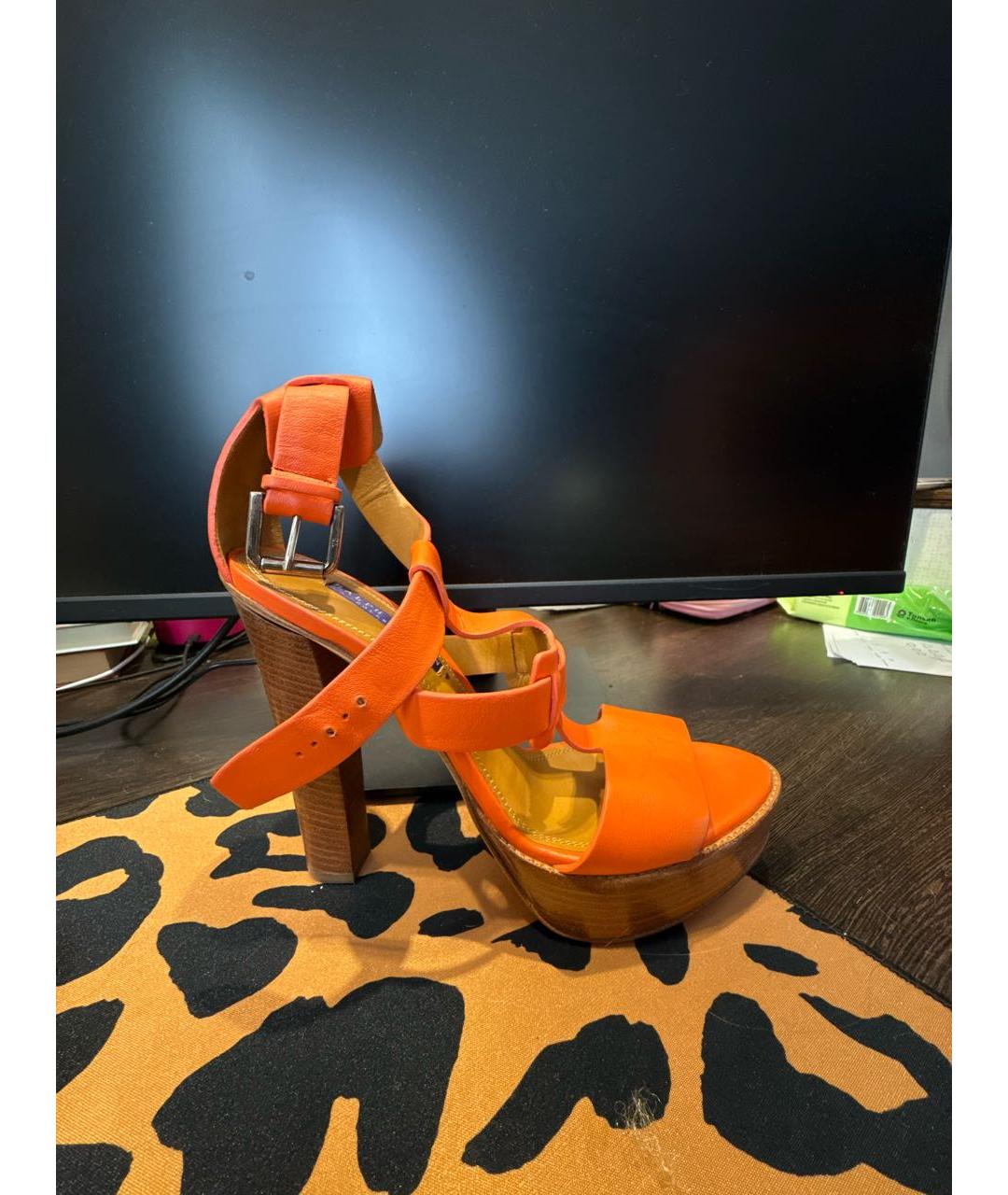 RALPH LAUREN Оранжевое кожаные босоножки, фото 7
