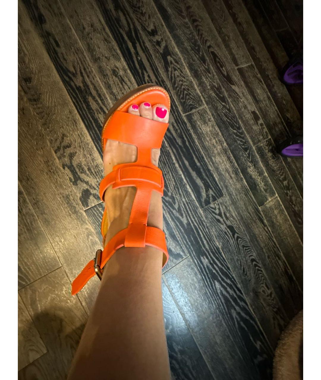 RALPH LAUREN Оранжевое кожаные босоножки, фото 6