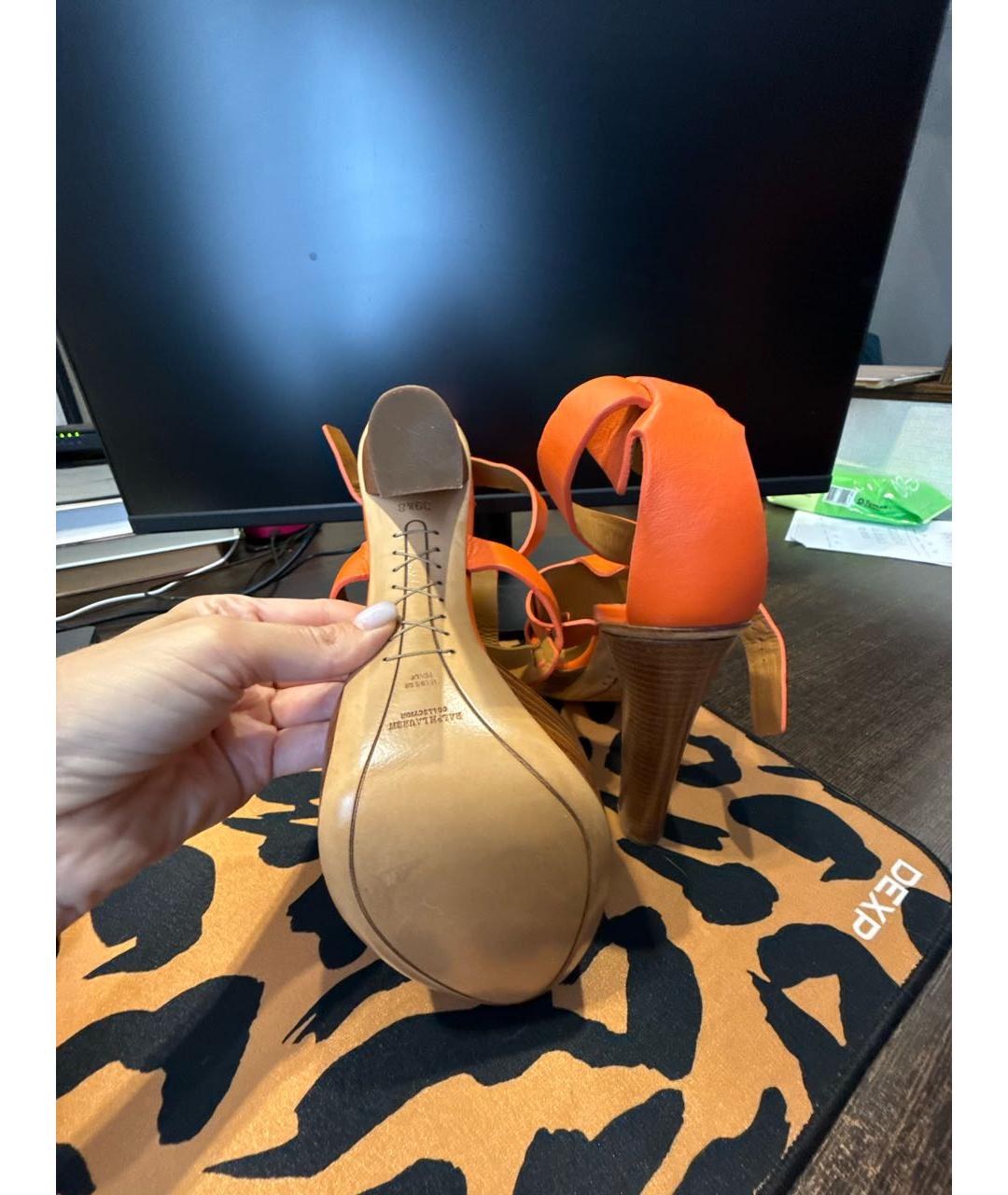 RALPH LAUREN Оранжевое кожаные босоножки, фото 5